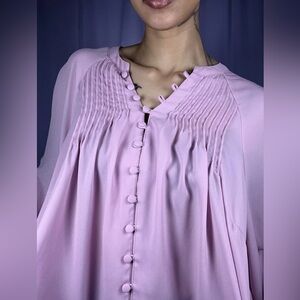Torrid Pink Georgette Smocked Collar Long Sleeve Blouse Womens Size 2X Coquette